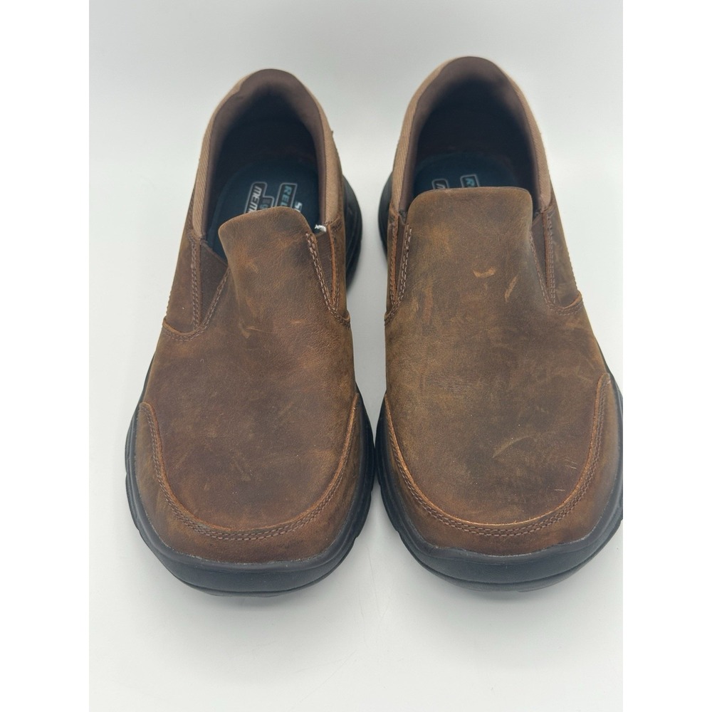 SKECHERS Glides Docklands Mens 9 Relaxed Fit Brown Leather Slip On Comfort